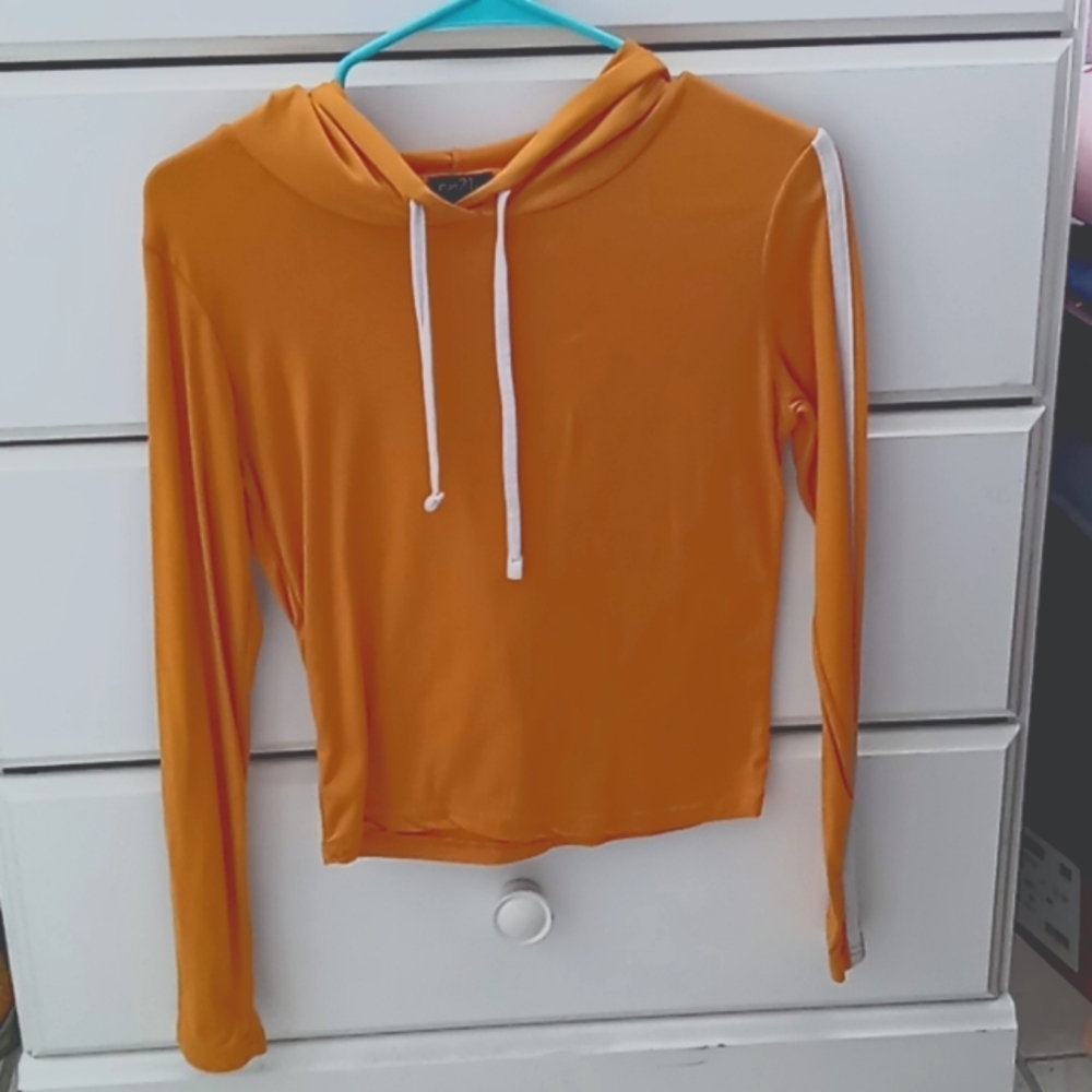 Rue21, medium, yellow and white long sleeve hooded shirt.